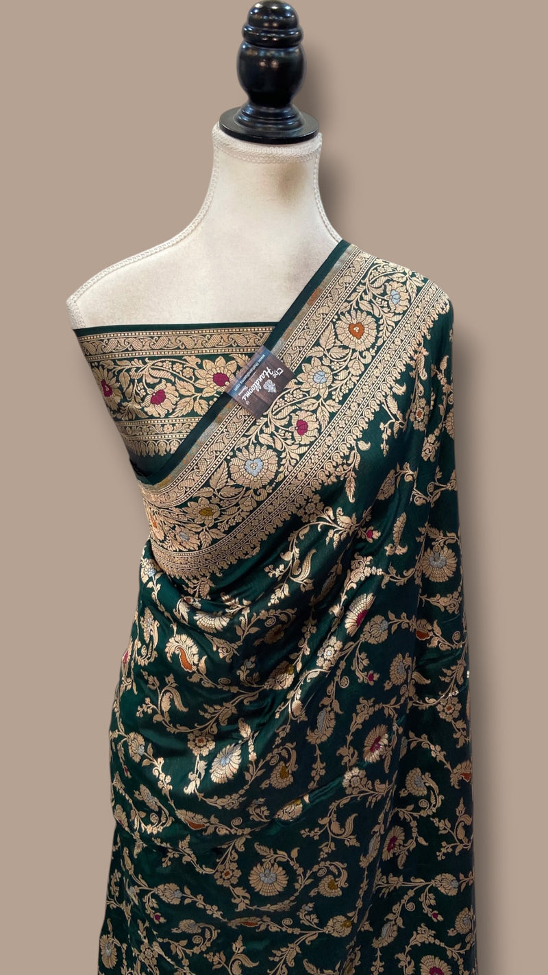 Pure Katan Silk Banarasi Handloom Saree - All Over Jaal Work With Meenakari