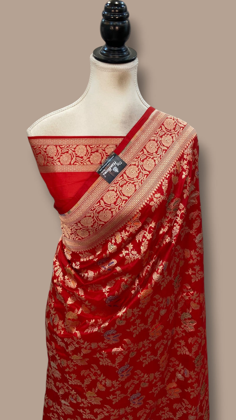 Pure Katan Silk Banarasi Handloom Saree - All Over Jaal Work With Meenakari