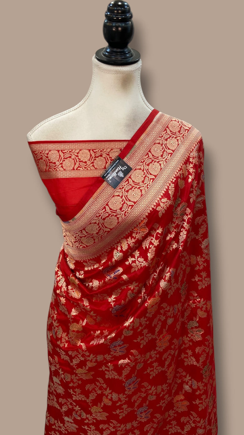Pure Katan Silk Banarasi Handloom Saree - All Over Jaal Work With Meenakari