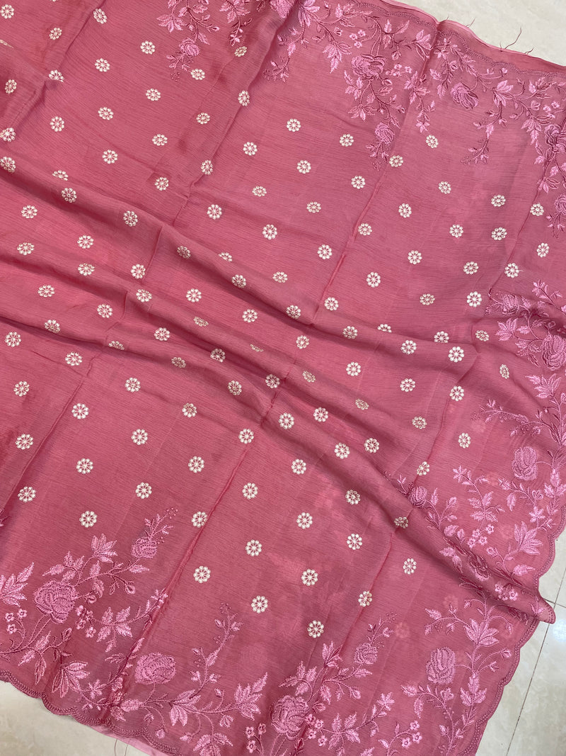 Pure Georgette Chikankari Handloom Banarasi Saree - The Handlooms