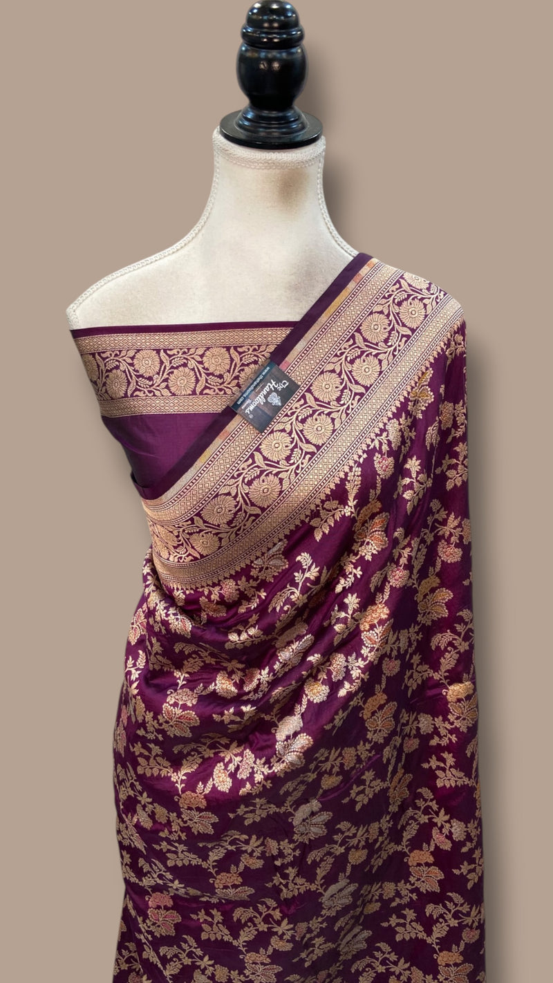 Pure Katan Silk Banarasi Handloom Saree - All Over Jaal Work With Meenakari