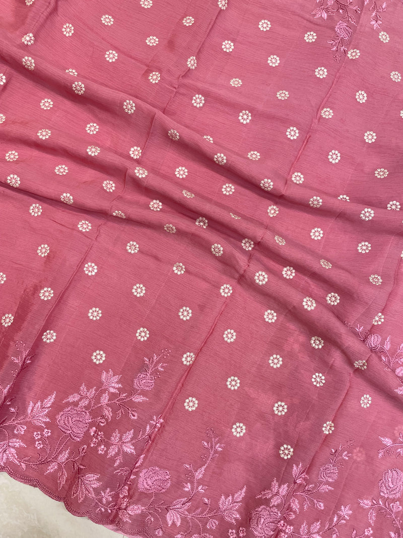 Pure Georgette Chikankari Handloom Banarasi Saree - The Handlooms
