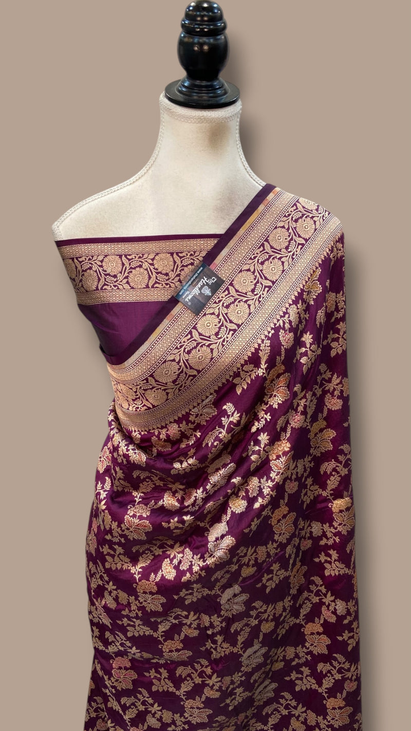 Pure Katan Silk Banarasi Handloom Saree - All Over Jaal Work With Meenakari