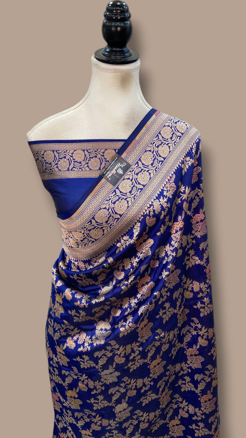 Pure Katan Silk Banarasi Handloom Saree - All Over Jaal Work With Meenakari