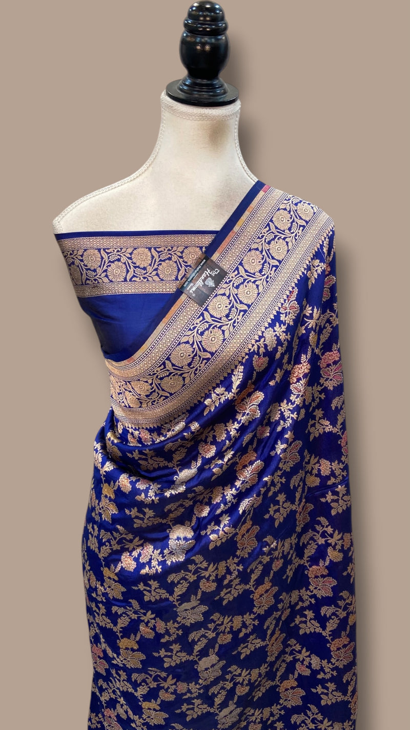Pure Katan Silk Banarasi Handloom Saree - All Over Jaal Work With Meenakari