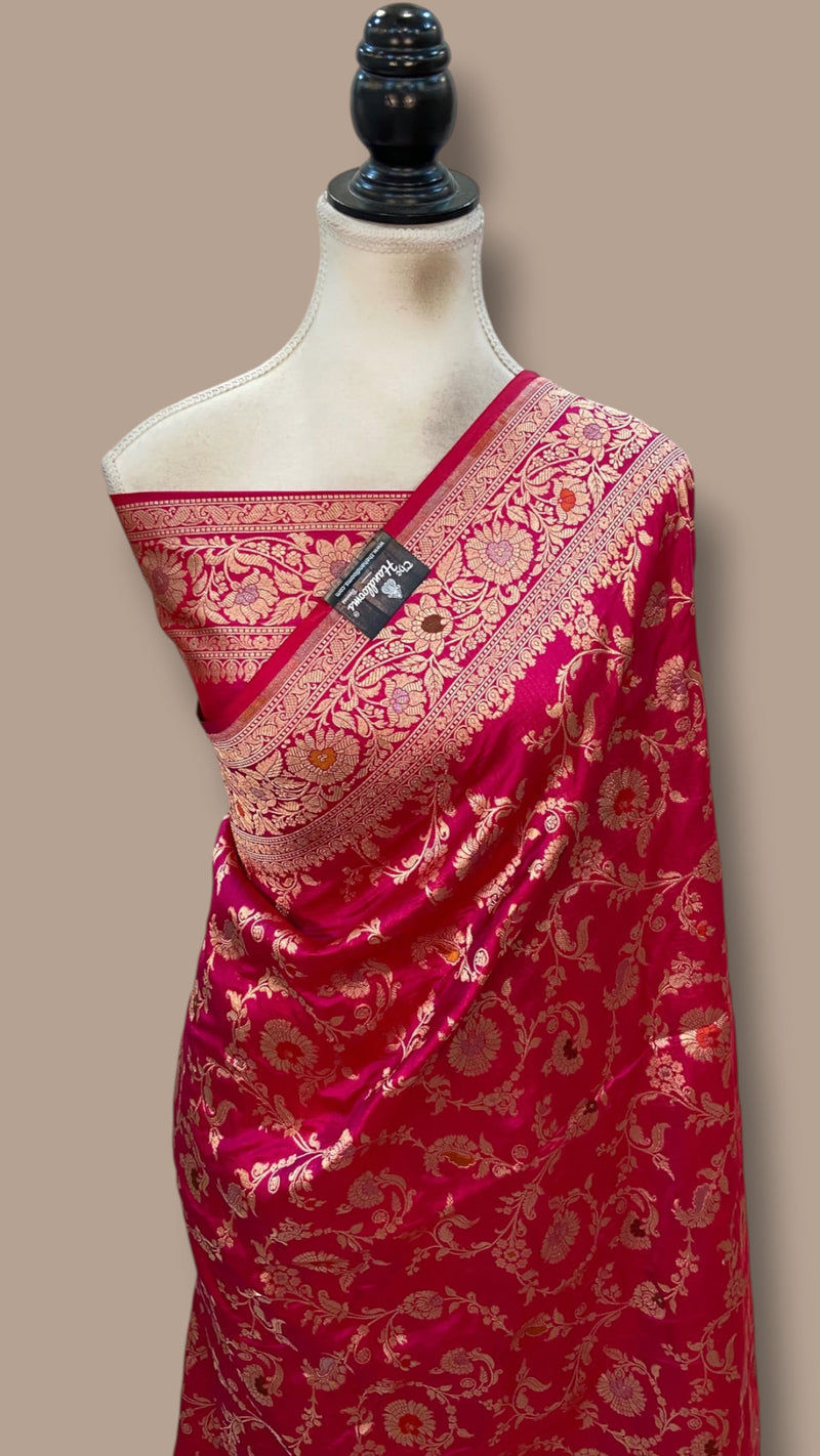 Pure Katan Silk Banarasi Handloom Saree - All Over Jaal Work With Meenakari