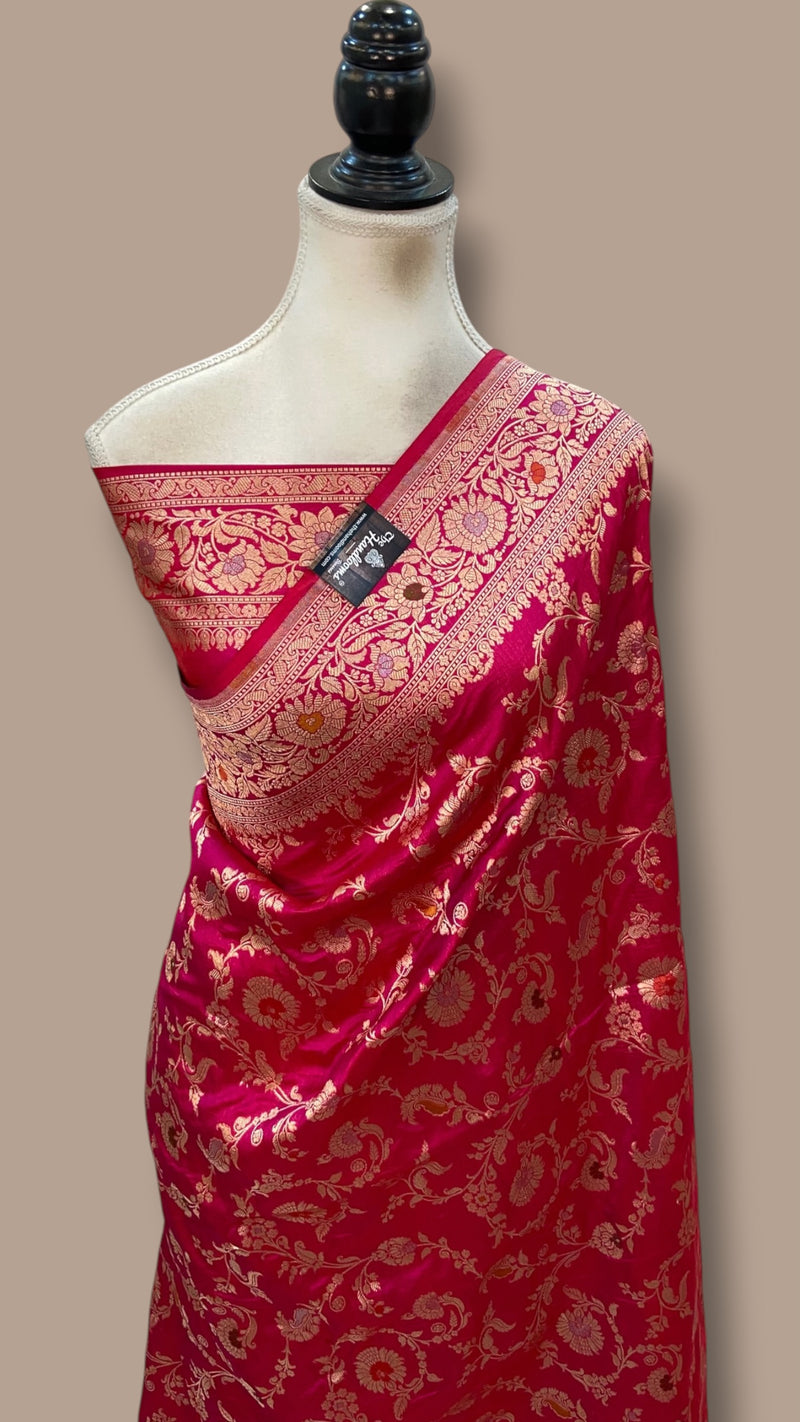 Pure Katan Silk Banarasi Handloom Saree - All Over Jaal Work With Meenakari