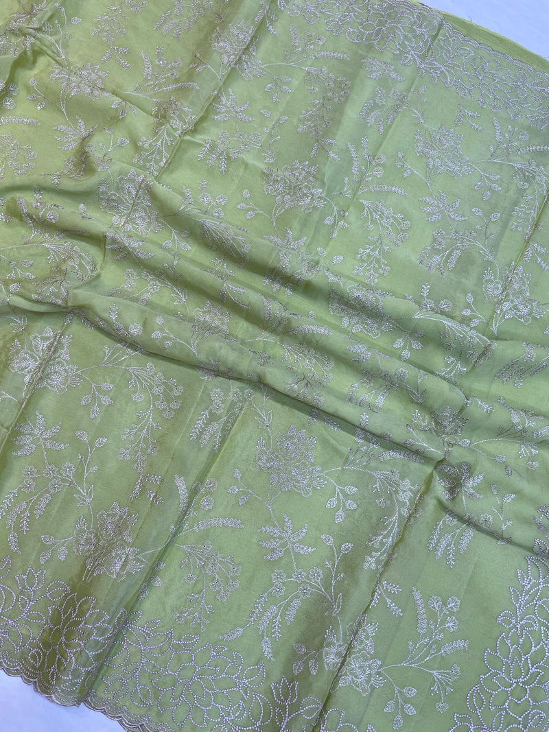 Pure Georgette Chikankari Handloom Banarasi Saree - The Handlooms