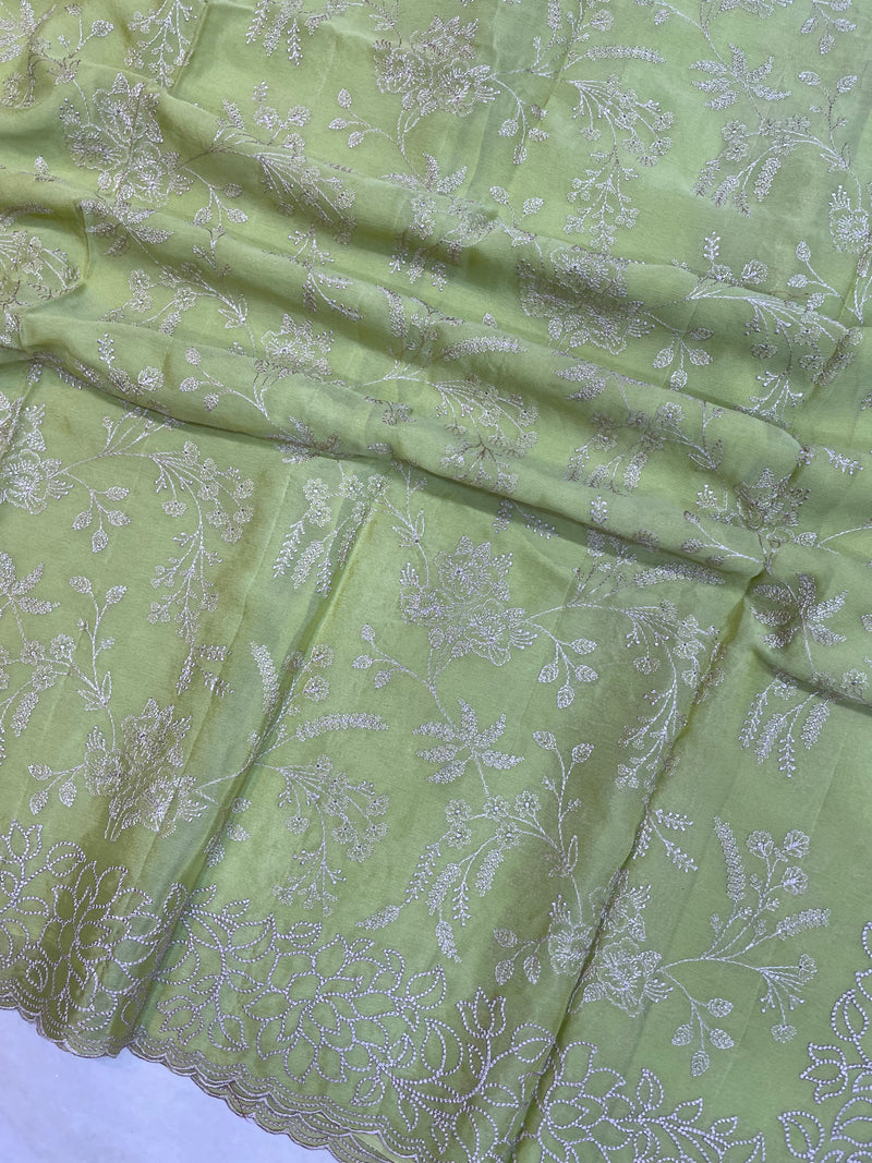 Pure Georgette Chikankari Handloom Banarasi Saree - The Handlooms