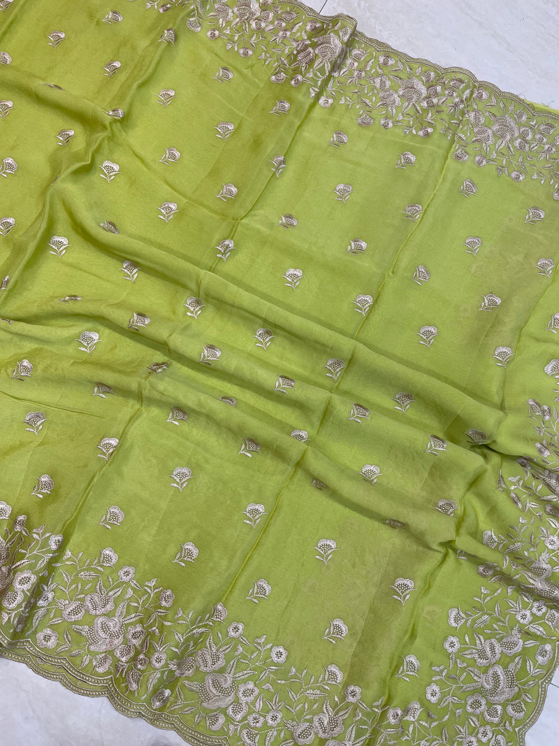 Pure Georgette Chikankari Handloom Banarasi Saree - The Handlooms