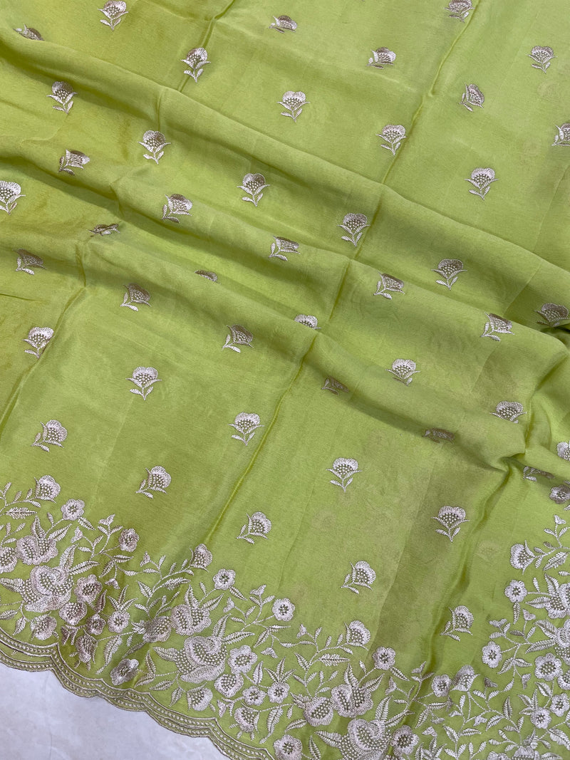 Pure Georgette Chikankari Handloom Banarasi Saree - The Handlooms