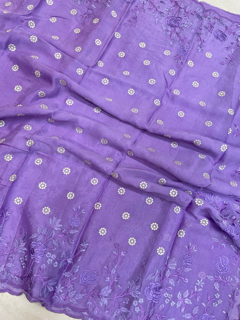 Pure Georgette Chikankari Handloom Banarasi Saree - The Handlooms