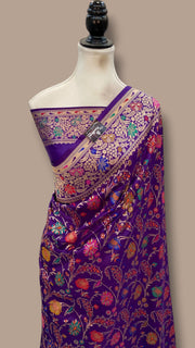 Pure Katan Silk Banarasi Handloom Saree - All Over Jaal Work With Meenakari - The Handlooms