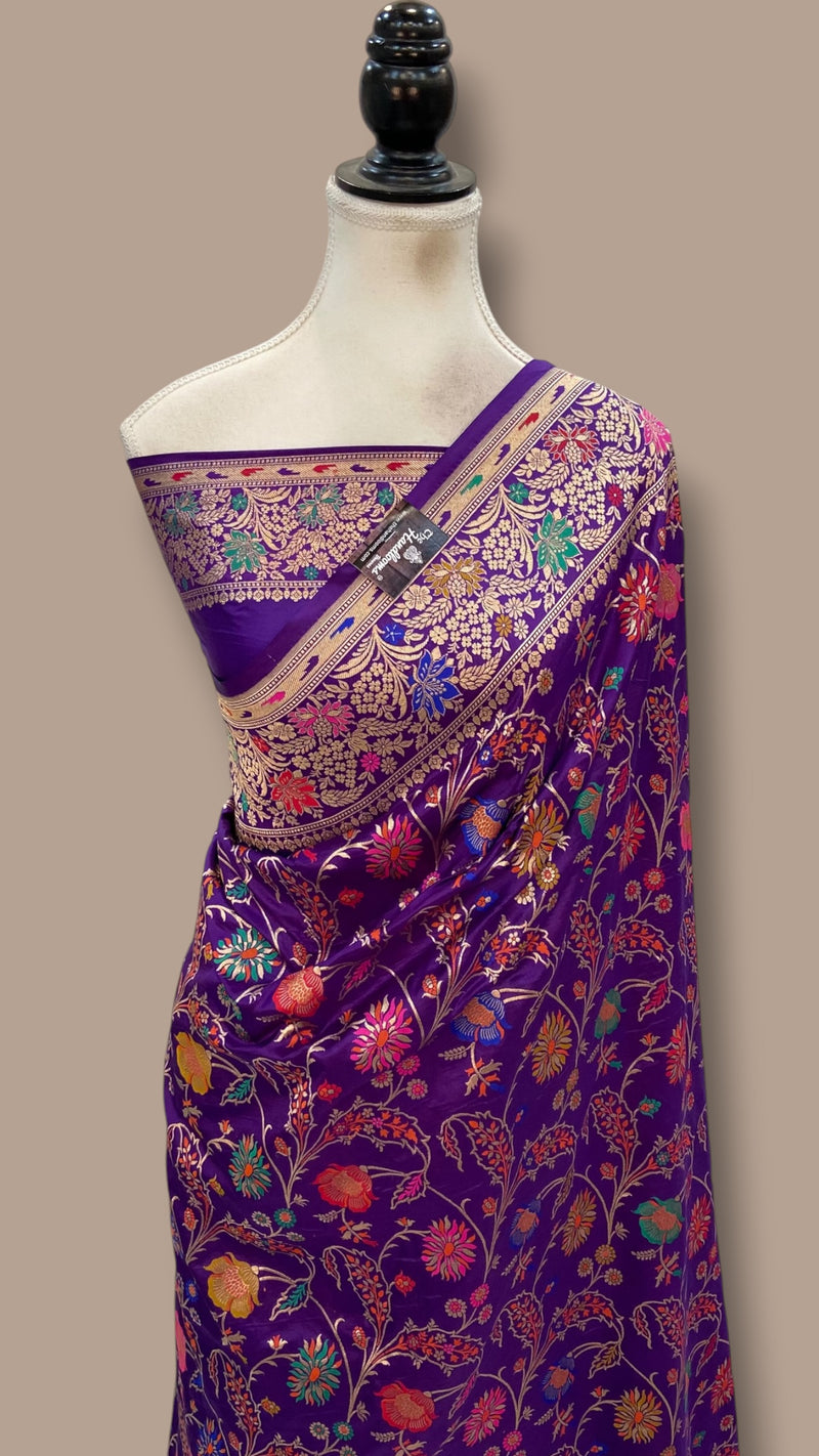Pure Katan Silk Banarasi Handloom Saree - All Over Jaal Work With Meenakari - The Handlooms
