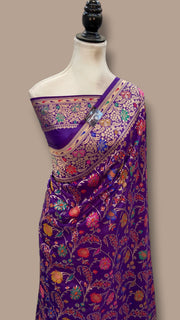 Pure Katan Silk Banarasi Handloom Saree - All Over Jaal Work With Meenakari - The Handlooms