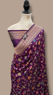 Pure Katan Silk Banarasi Handloom Saree - All Over Jaal Work With Meenakari - The Handlooms