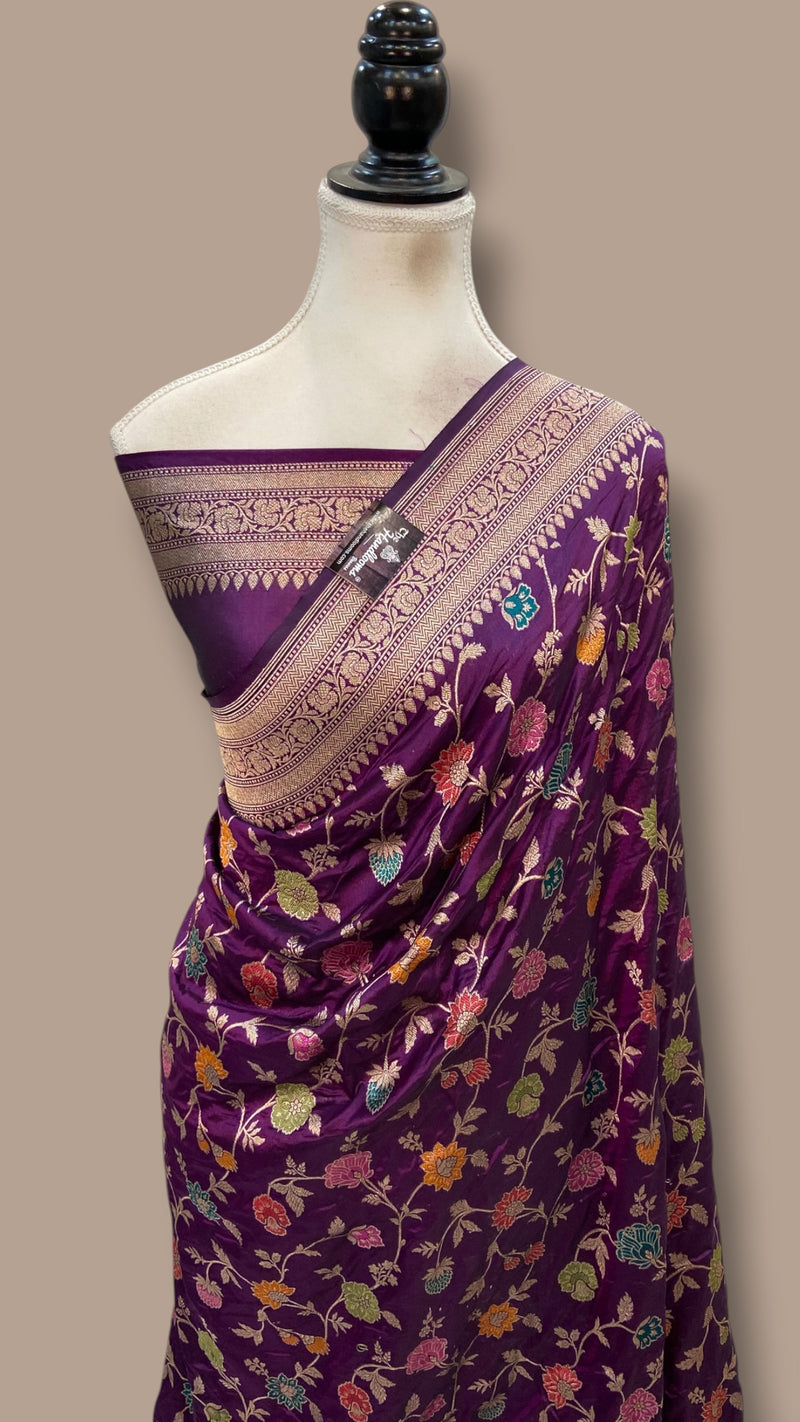 Pure Katan Silk Banarasi Handloom Saree - All Over Jaal Work With Meenakari - The Handlooms