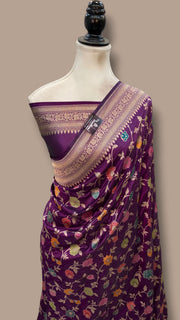 Pure Katan Silk Banarasi Handloom Saree - All Over Jaal Work With Meenakari - The Handlooms