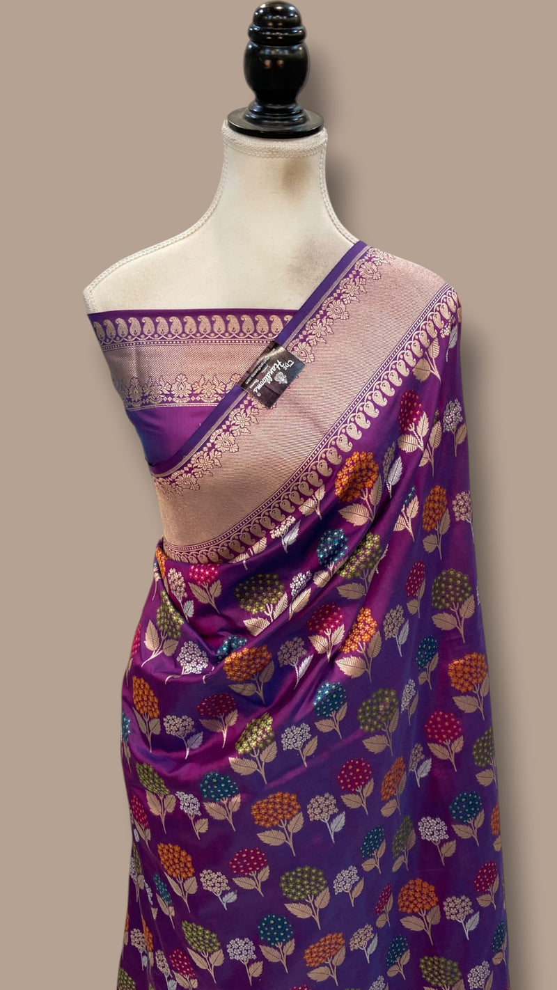 Pure Katan Silk Banarasi Handloom Saree - All Over Jaal Work With Meenakari