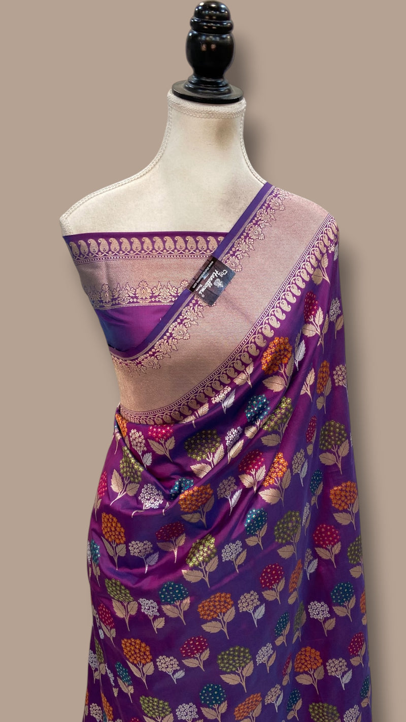 Pure Katan Silk Banarasi Handloom Saree - All Over Jaal Work With Meenakari
