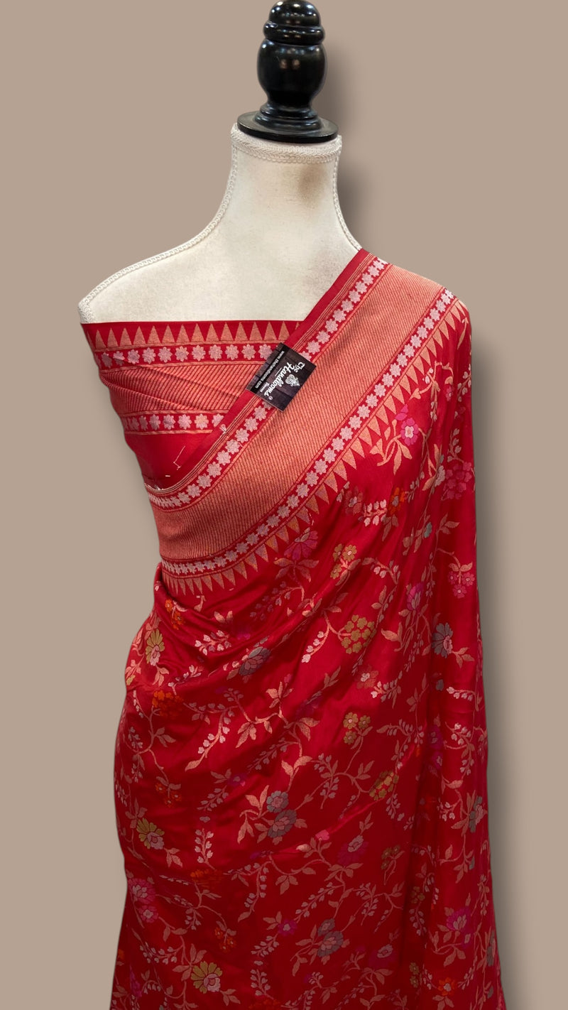 Ektara Pure Katan Silk Banarasi Handloom Saree - All Over Jaal Work With Meenakari - The Handlooms