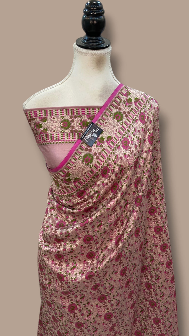 Regal Pure Katan Jamdani Silk Banarasi Saree – Handwoven Tanchui Brocade - The Handlooms