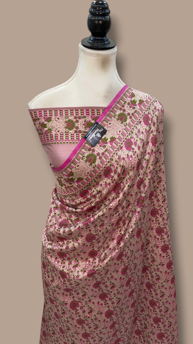 Regal Pure Katan Jamdani Silk Banarasi Saree – Handwoven Tanchui Brocade - The Handlooms