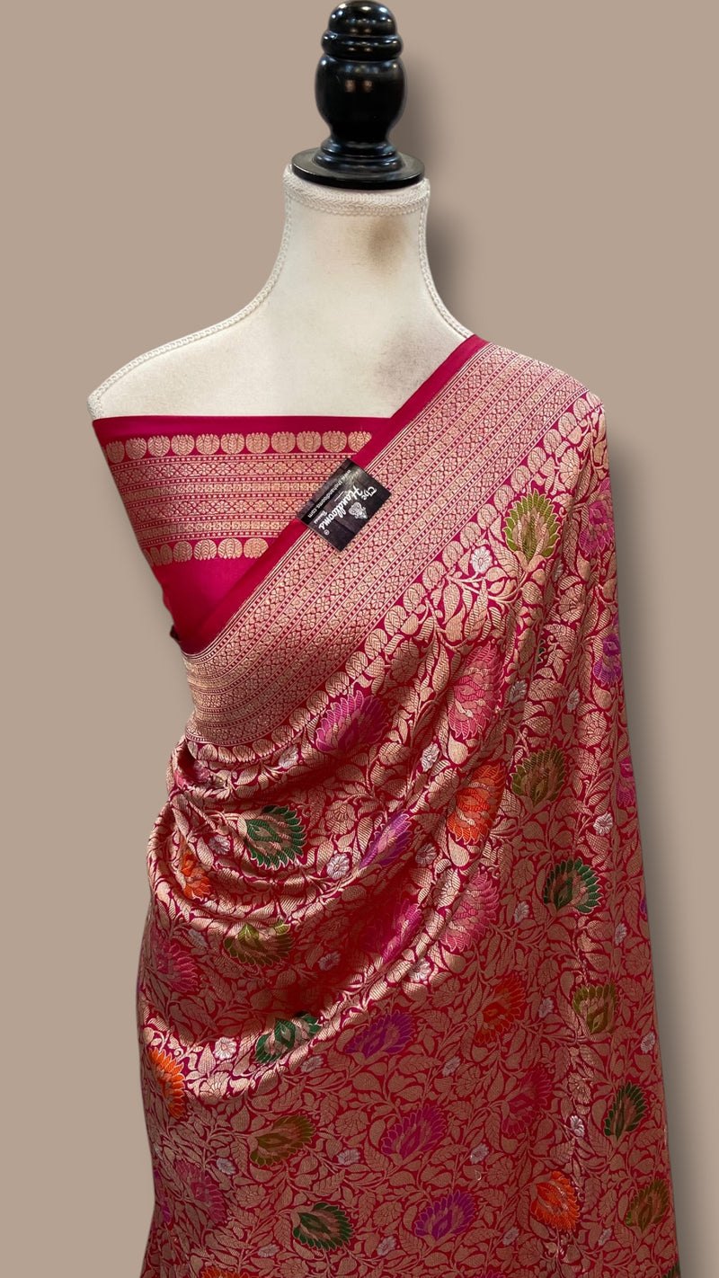 Regal Pure Katan Silk Banarasi Saree – Handwoven Tanchui Brocade With Meenakari - The Handlooms
