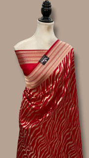 Red Pure Katan Silk Banarasi Handloom Saree - All Over Jaal Work - The Handlooms