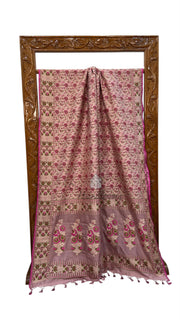 Regal Pure Katan Jamdani Silk Banarasi Saree – Handwoven Tanchui Brocade - The Handlooms