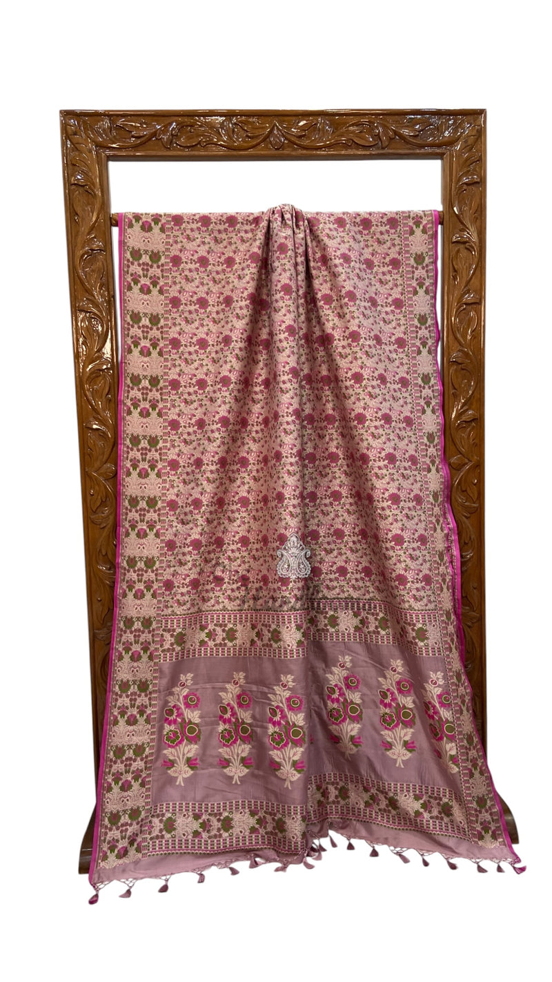 Regal Pure Katan Jamdani Silk Banarasi Saree – Handwoven Tanchui Brocade - The Handlooms