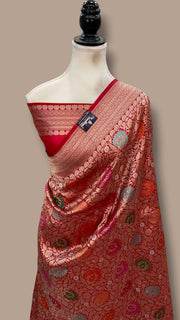 Regal Pure Katan Silk Banarasi Saree – Handwoven Tanchui Brocade With Meenakari - The Handlooms