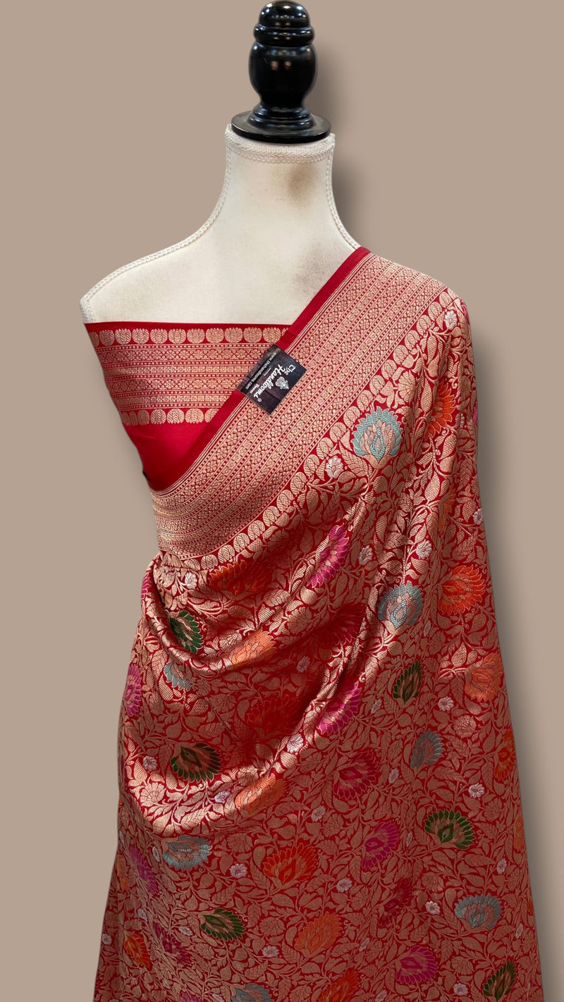 Regal Pure Katan Silk Banarasi Saree – Handwoven Tanchui Brocade With Meenakari - The Handlooms