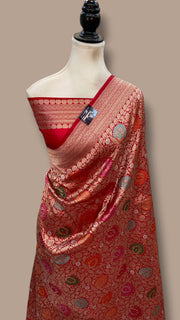 Regal Pure Katan Silk Banarasi Saree – Handwoven Tanchui Brocade With Meenakari - The Handlooms