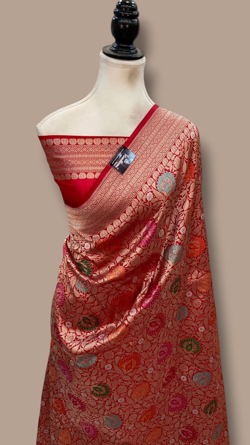 Regal Pure Katan Silk Banarasi Saree – Handwoven Tanchui Brocade With Meenakari - The Handlooms
