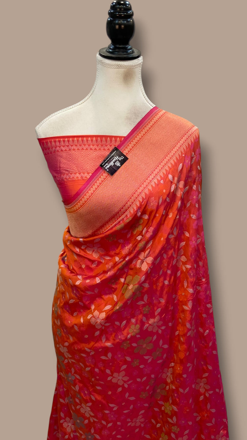 Ektara Pure Katan Silk Banarasi Handloom Saree - All Over Jaal Work With Meenakari