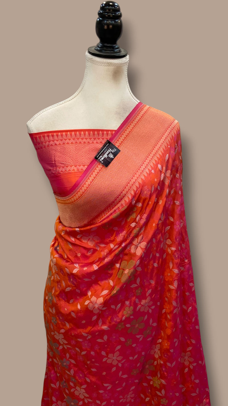 Ektara Pure Katan Silk Banarasi Handloom Saree - All Over Jaal Work With Meenakari