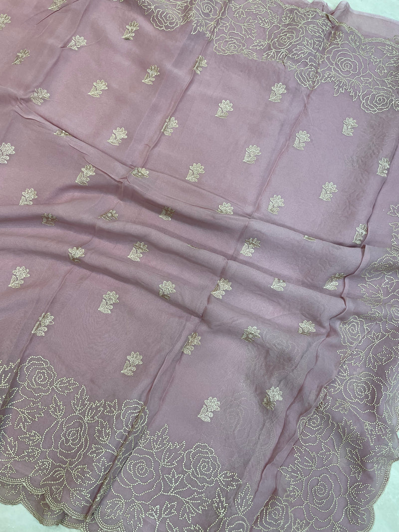Pure Georgette Chikankari Handloom Banarasi Saree - The Handlooms