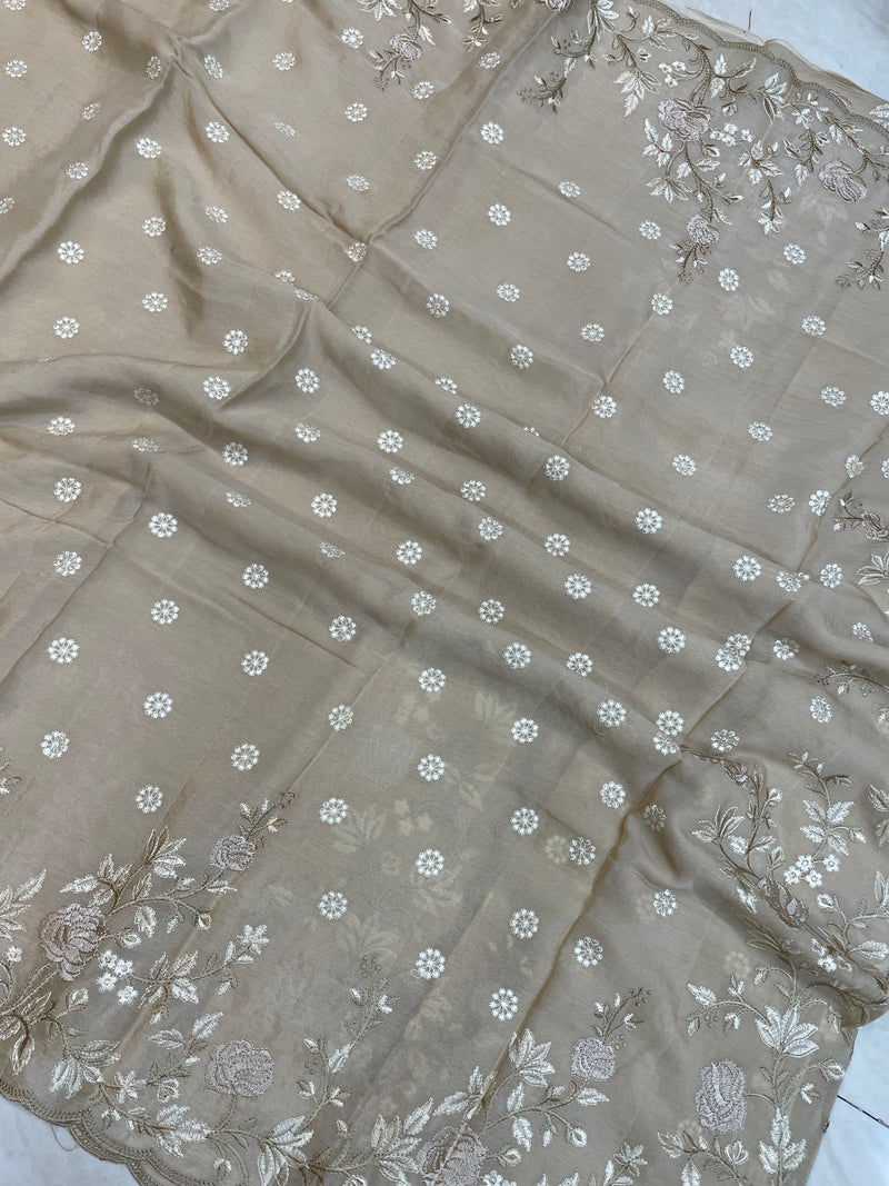Pure Georgette Chikankari Handloom Banarasi Saree - The Handlooms