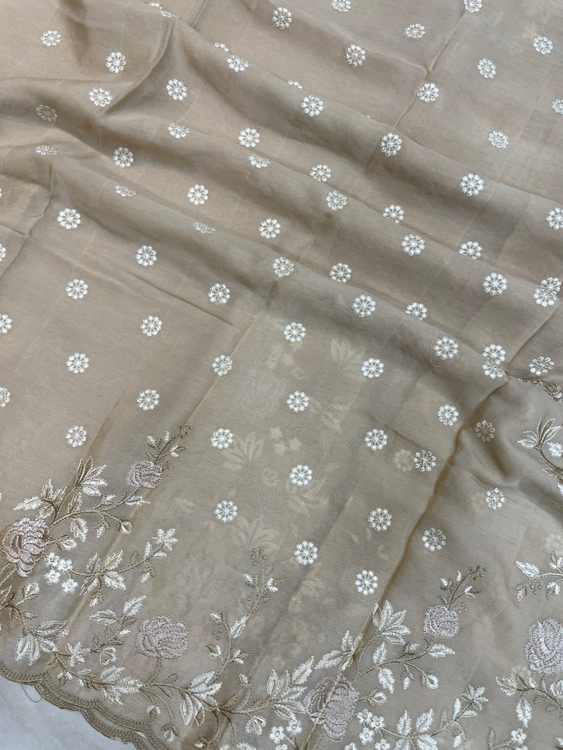 Pure Georgette Chikankari Handloom Banarasi Saree - The Handlooms
