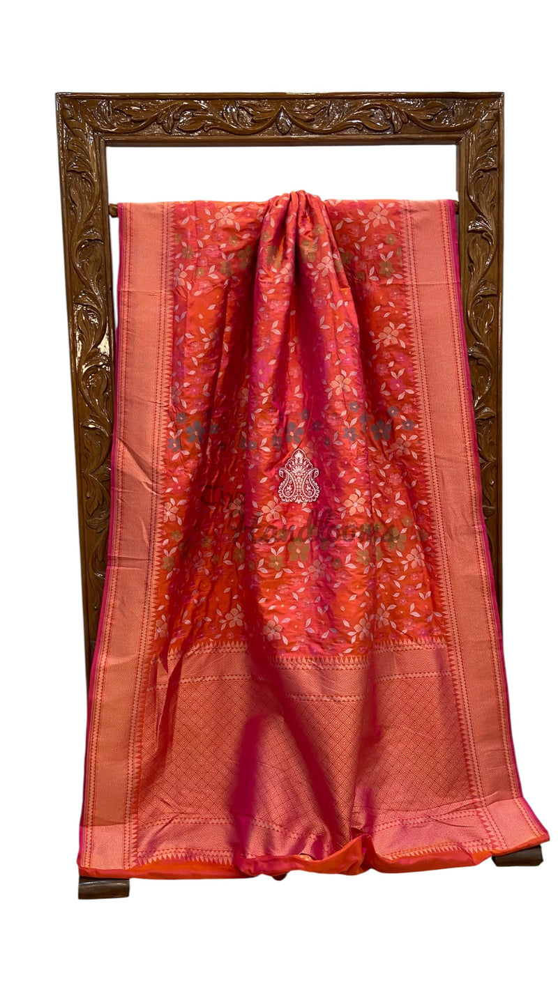Ektara Pure Katan Silk Banarasi Handloom Saree - All Over Jaal Work With Meenakari