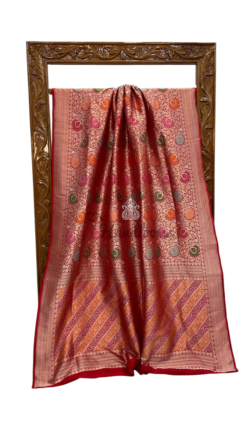 Regal Pure Katan Silk Banarasi Saree – Handwoven Tanchui Brocade With Meenakari - The Handlooms