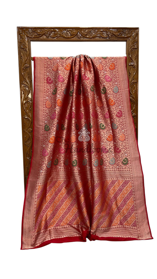 Regal Pure Katan Silk Banarasi Saree – Handwoven Tanchui Brocade With Meenakari - The Handlooms