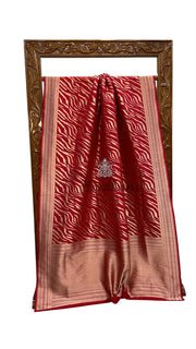 Red Pure Katan Silk Banarasi Handloom Saree - All Over Jaal Work - The Handlooms