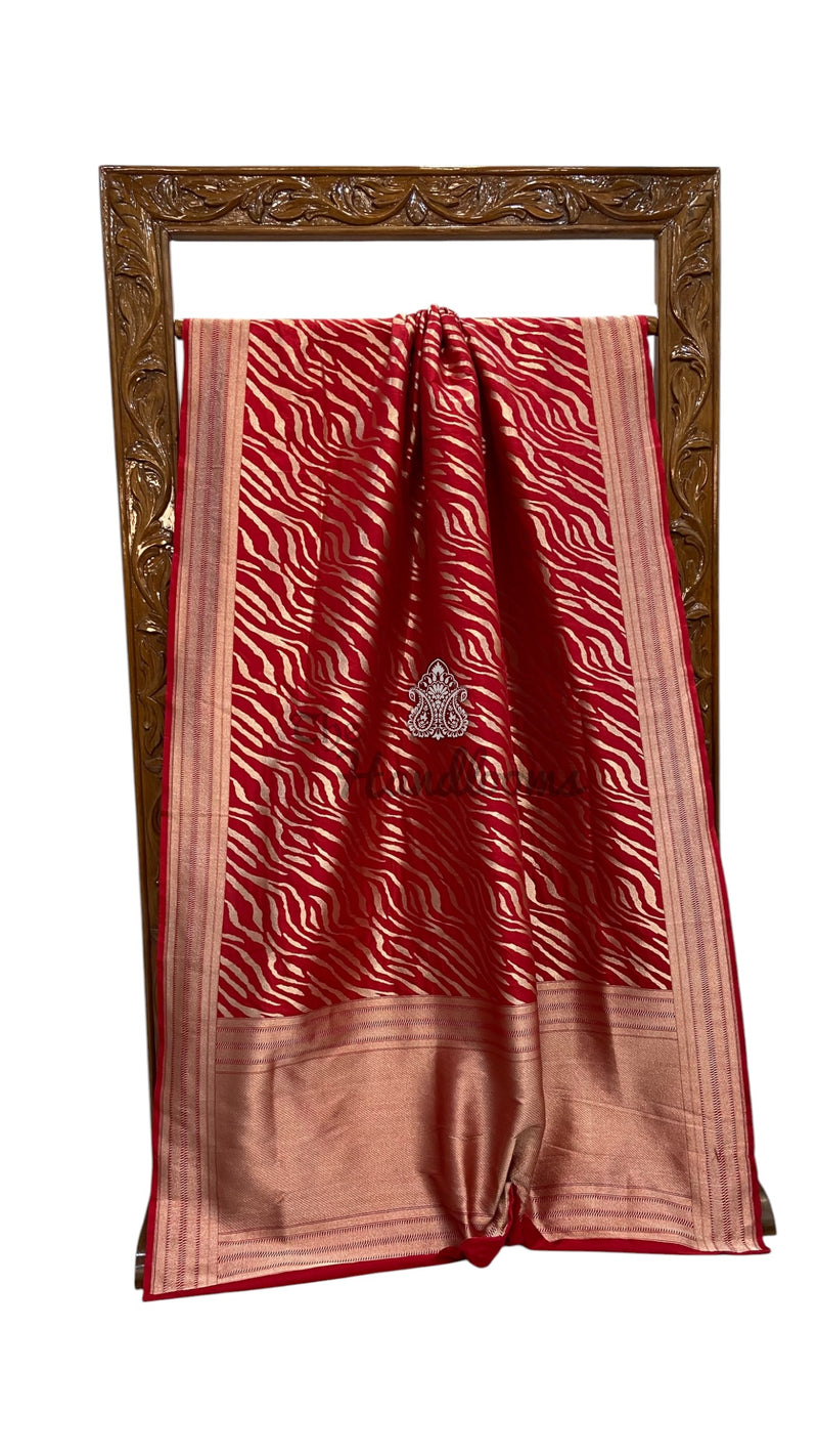 Red Pure Katan Silk Banarasi Handloom Saree - All Over Jaal Work - The Handlooms