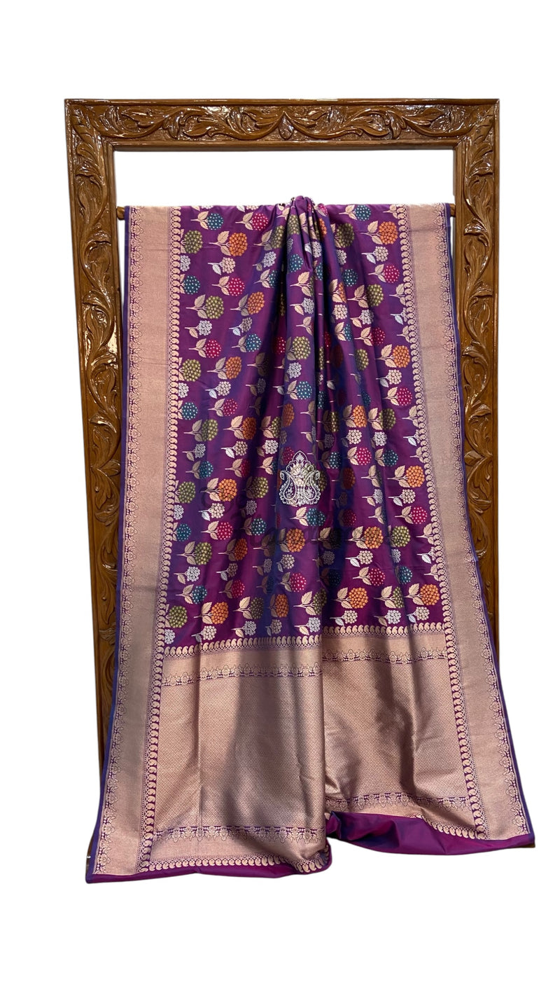 Pure Katan Silk Banarasi Handloom Saree - All Over Jaal Work With Meenakari