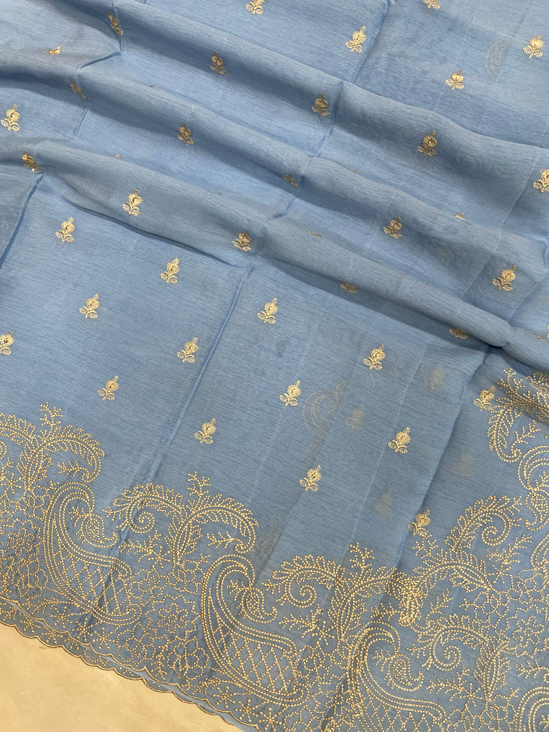 Pure Georgette Chikankari Handloom Banarasi Saree - The Handlooms