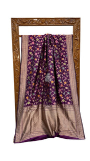 Pure Katan Silk Banarasi Handloom Saree - All Over Jaal Work With Meenakari - The Handlooms