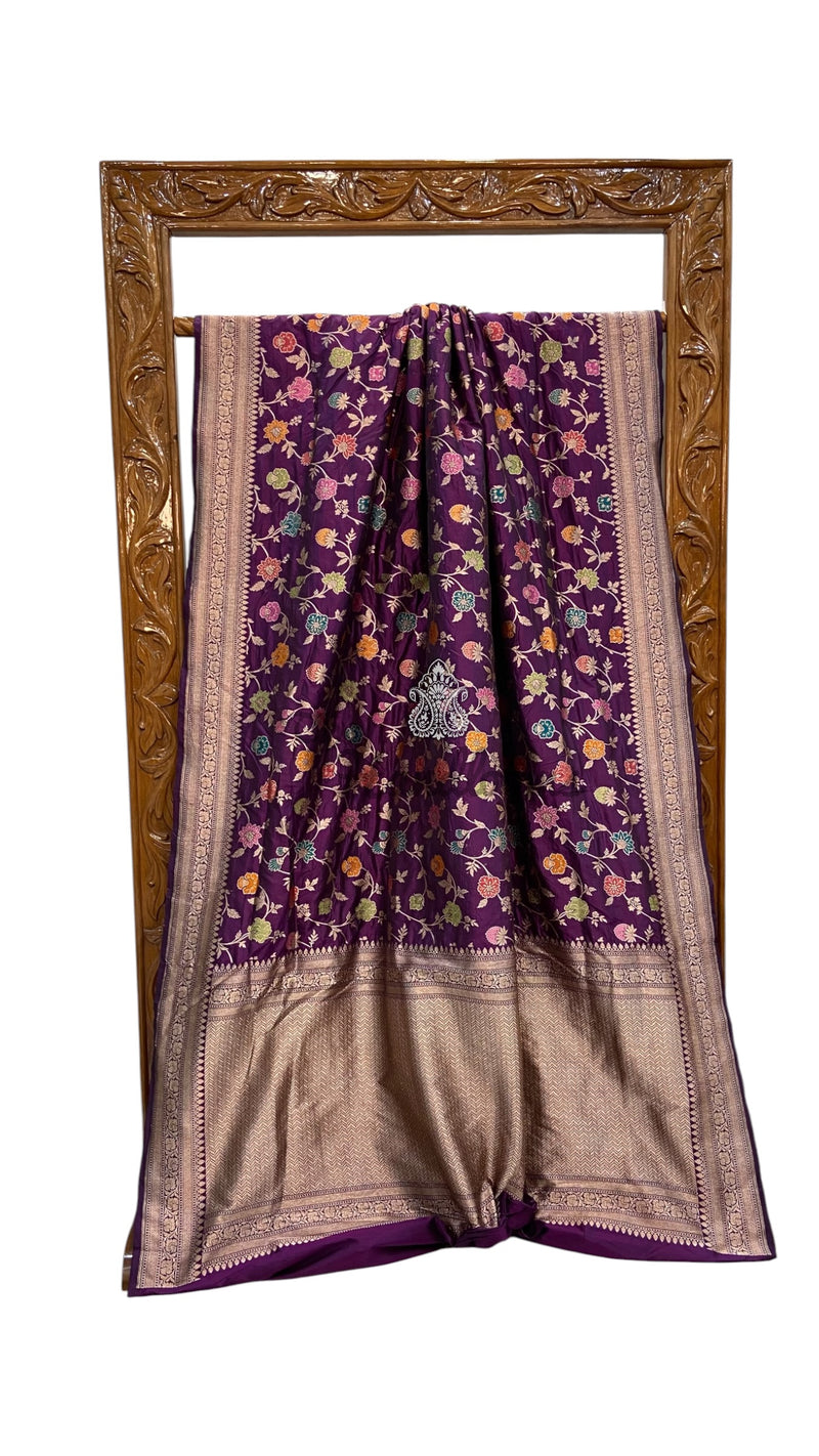 Pure Katan Silk Banarasi Handloom Saree - All Over Jaal Work With Meenakari - The Handlooms