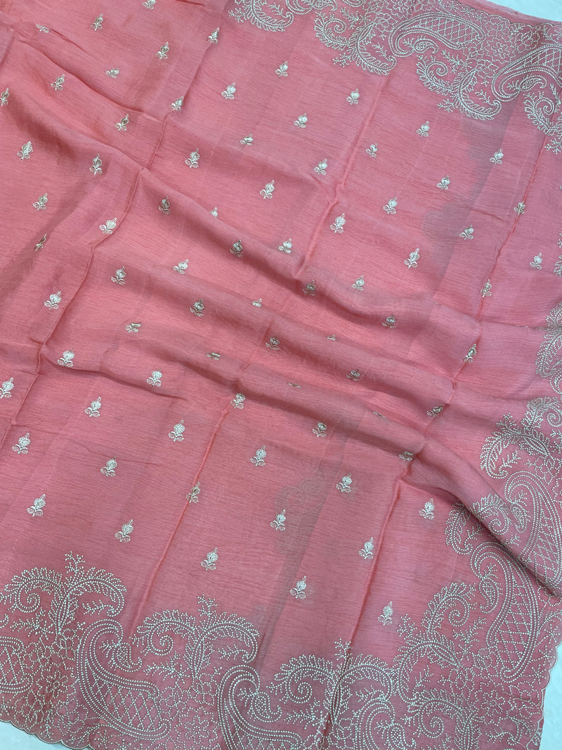 Pure Georgette Chikankari Handloom Banarasi Saree - The Handlooms